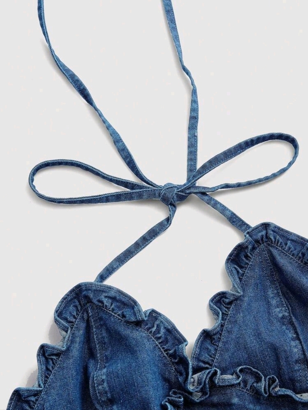 SHEIN Blue Denim Ruffle Halter Corset Cami - Picture 3 of 4